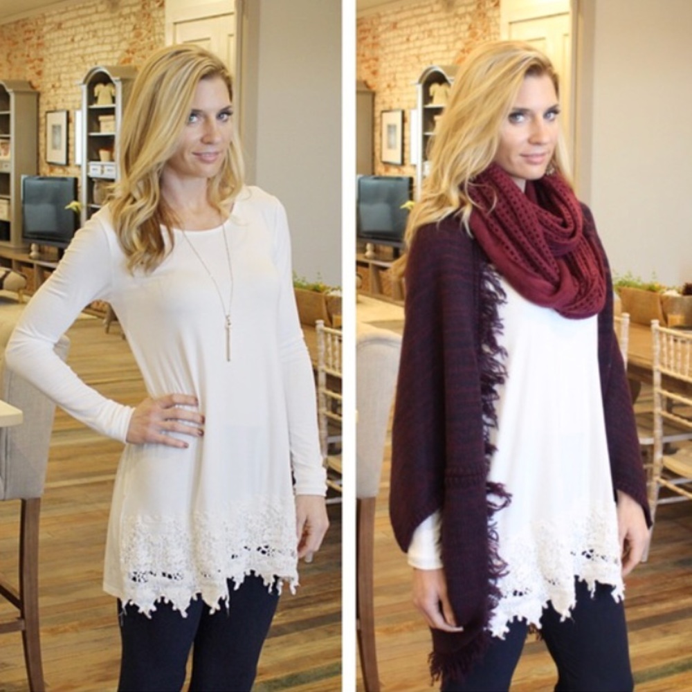 🌸 Ivory Lace Bottom Tunic